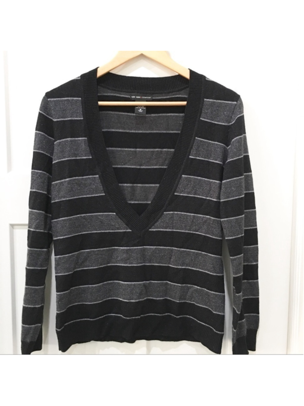 new York & Company striped sweater black gray shimmer